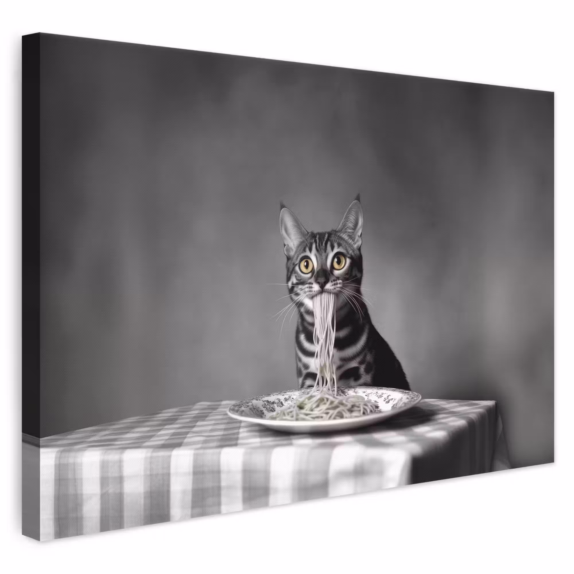 Leinwandbild - Bengalisch - Katze - Tischtuch - Schwarz - Weiß - Tier