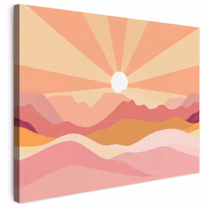 Leinwandbild - Berge - Abstrakt - Sonnenstrahlen - Rosa