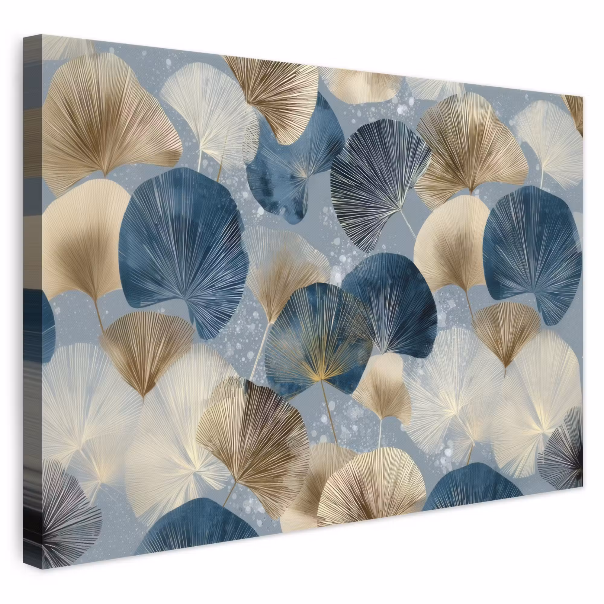 Leinwandbild - Blätter - Abstrakt - Gold - Blau