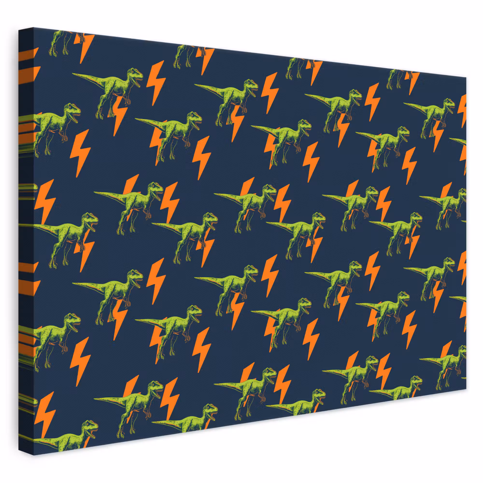 Leinwandbild - Blitze - Orange - Dinosaurier