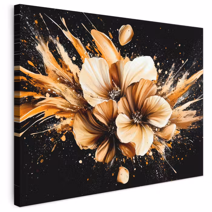 Leinwandbild - Blumen - Gold - Graffiti - Schwarz - Abstrakt