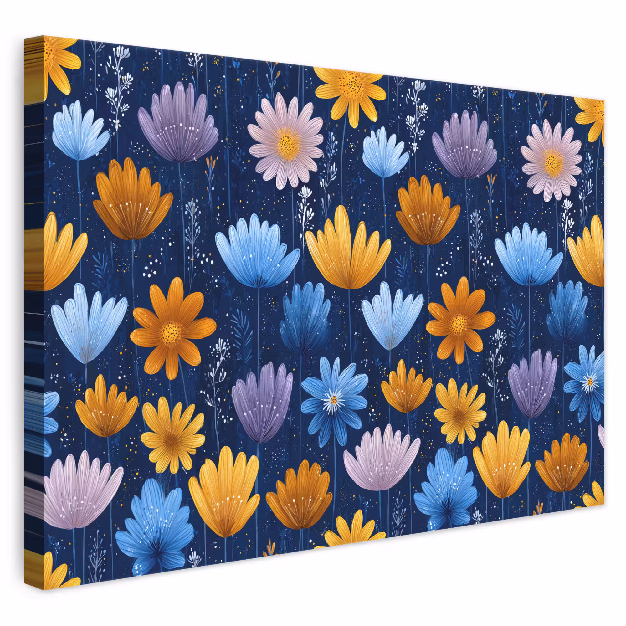 Leinwandbild - Blumen - Muster - Blau - Kontrast