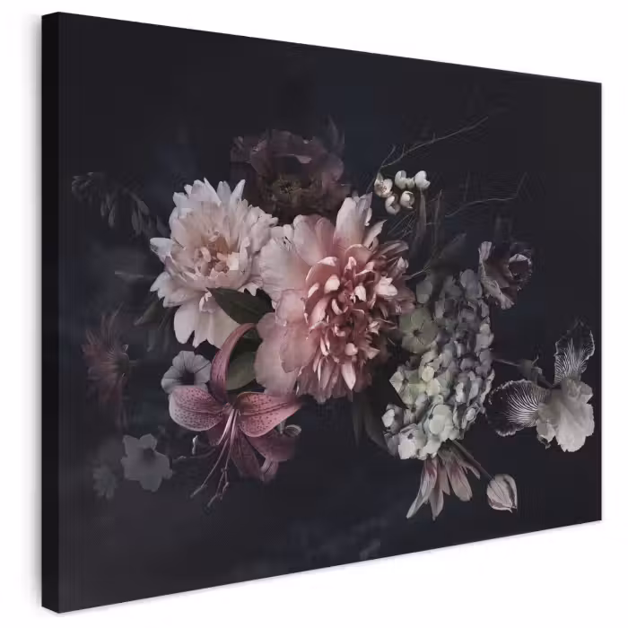 Leinwandbild - Blumen - Vintage - Pastell - Schwarz - Blumenstrauß
