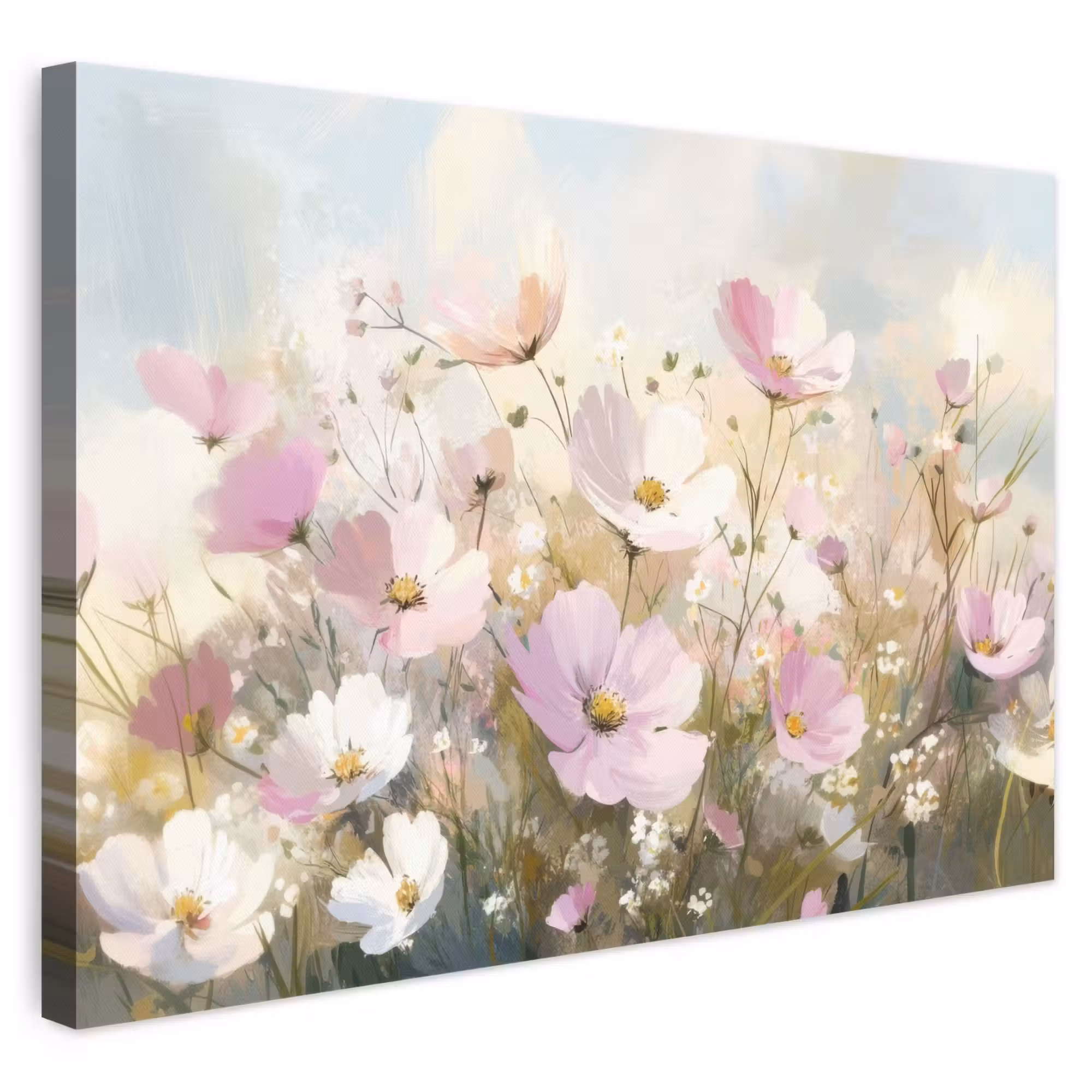Leinwandbild - Blumenfeld - Helle Farbtöne - Gemalt