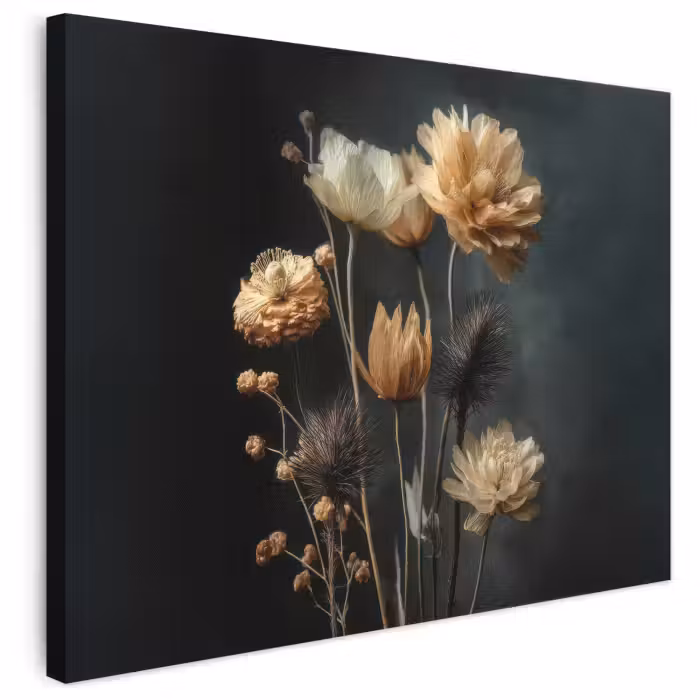 Leinwandbild - Blumenstrauß - Blumen - Licht - Schwarz