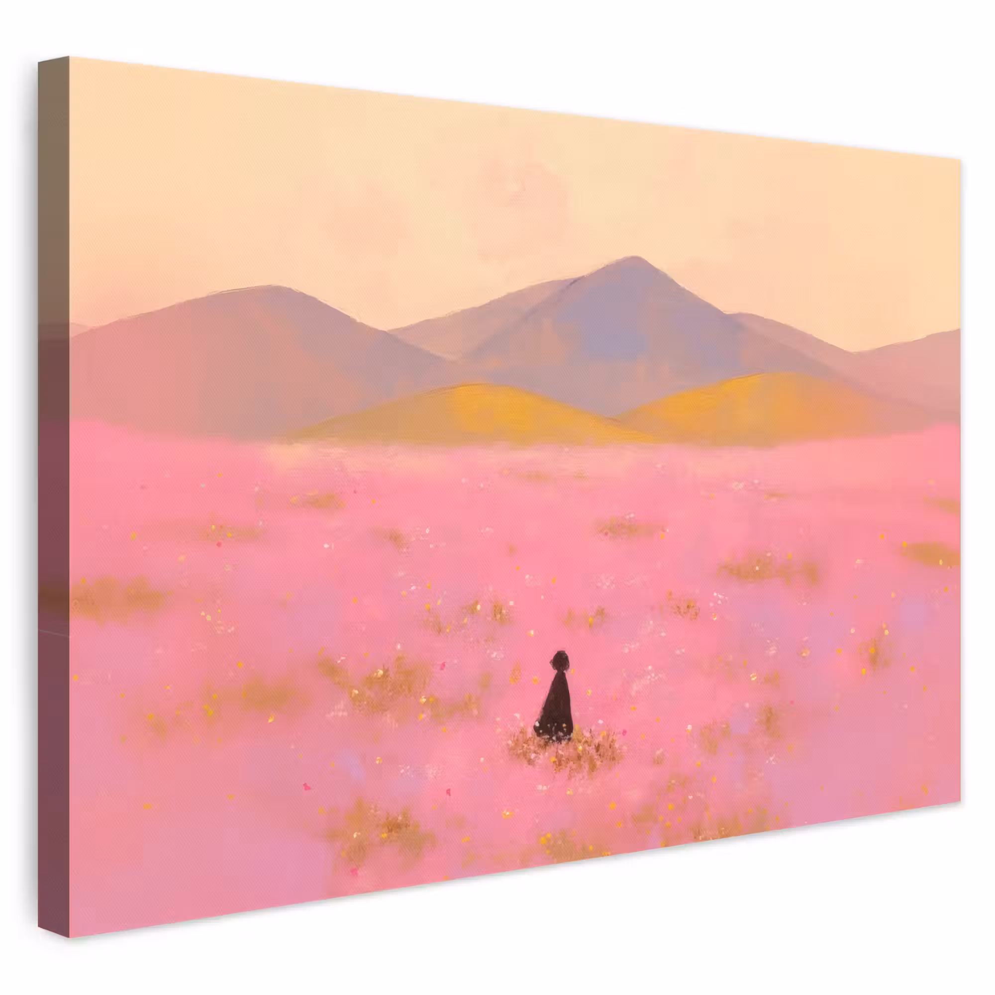 Leinwandbild - Blumenwiese - Hügel - Scherenschnitt - Rosa