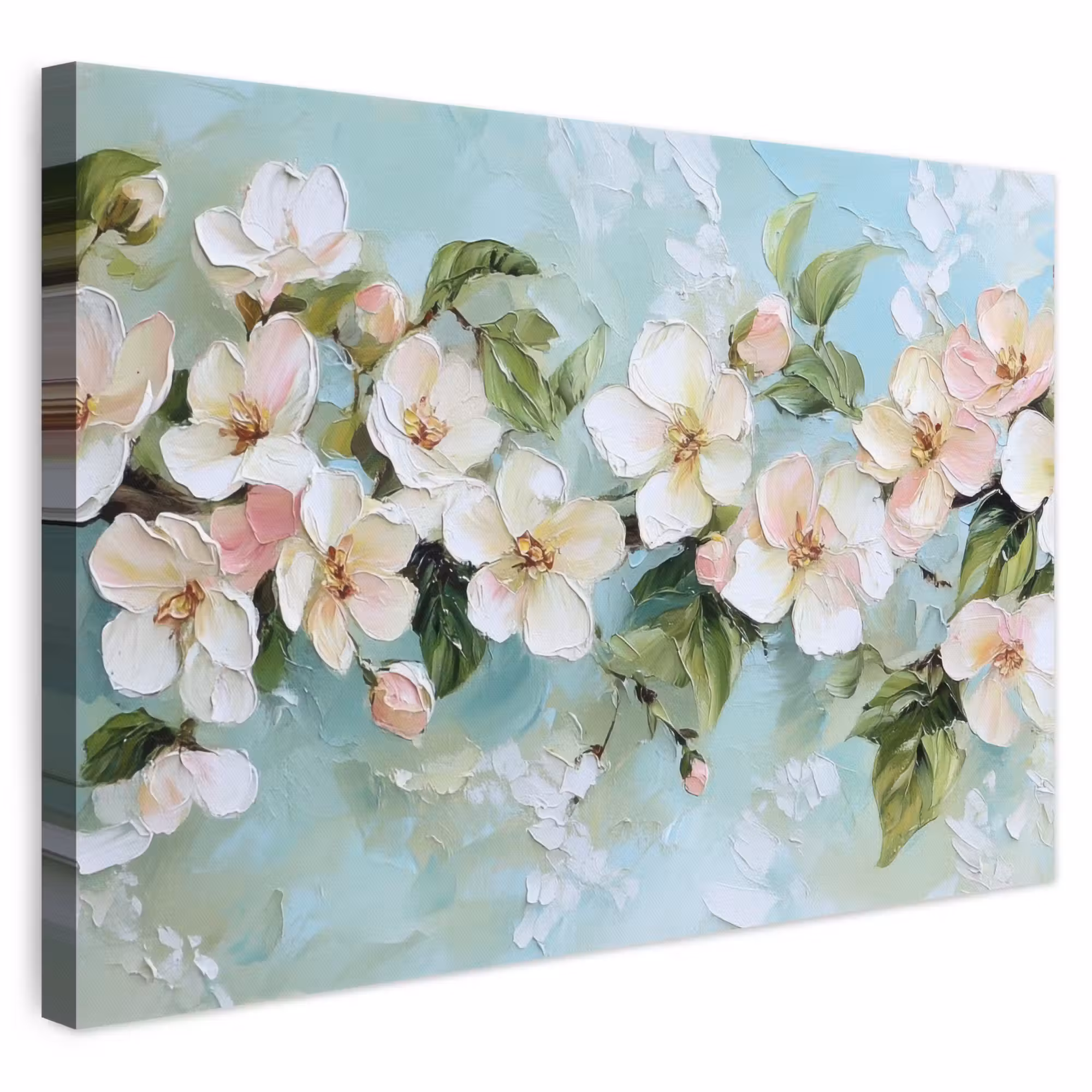 Leinwandbild - Blossom - Blätter - Hellblau