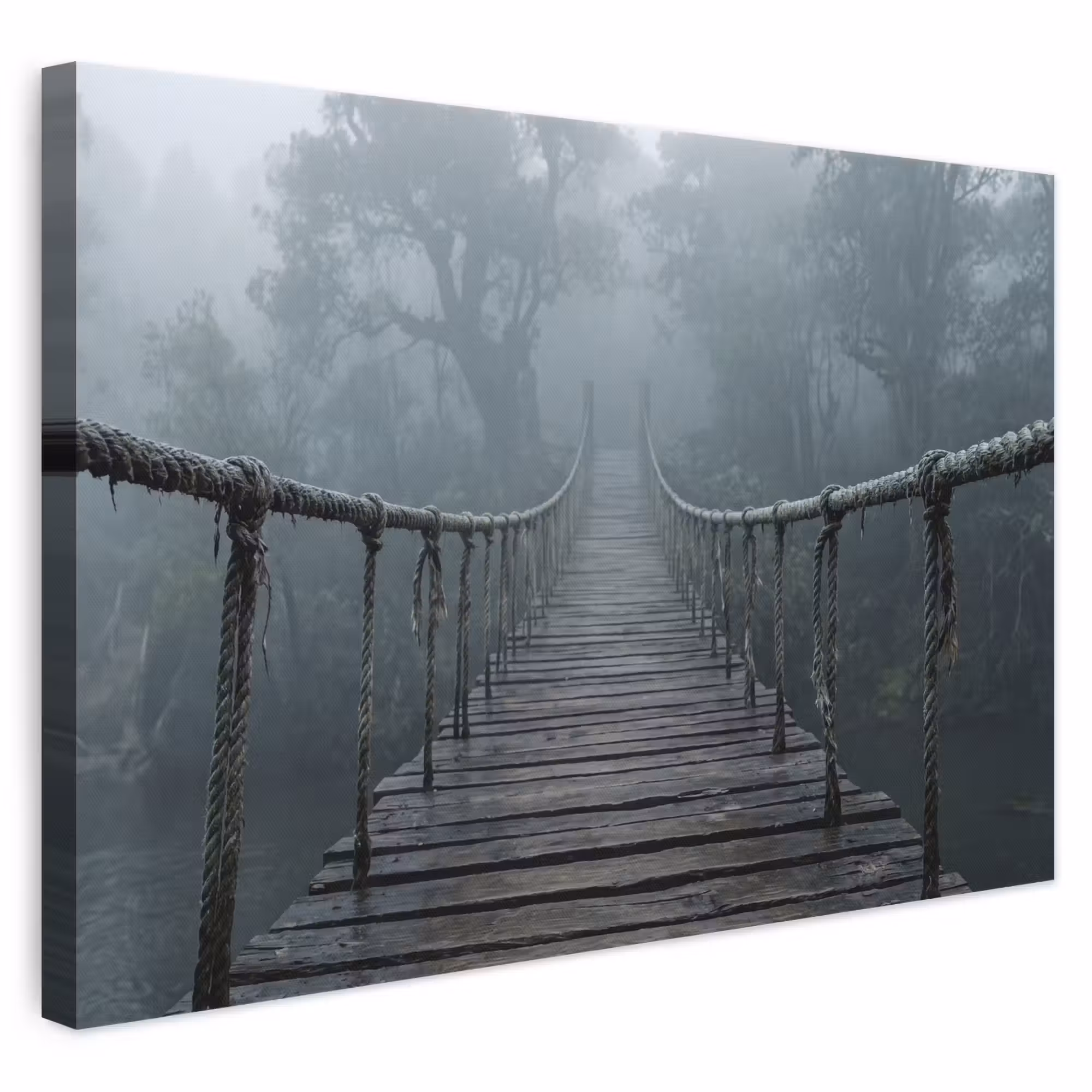 Leinwandbild - Brücke - Dschungel - Nebel - Natur