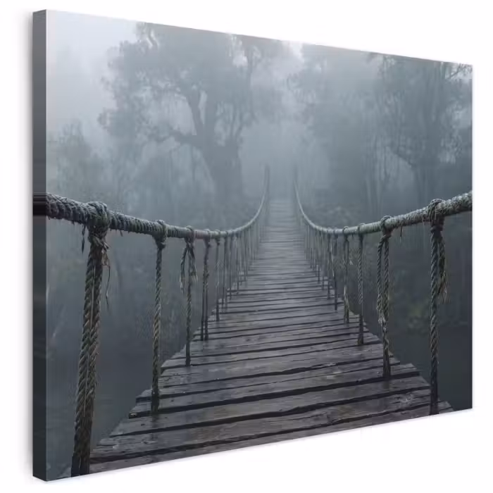 Leinwandbild - Brücke - Dschungel - Nebel - Natur