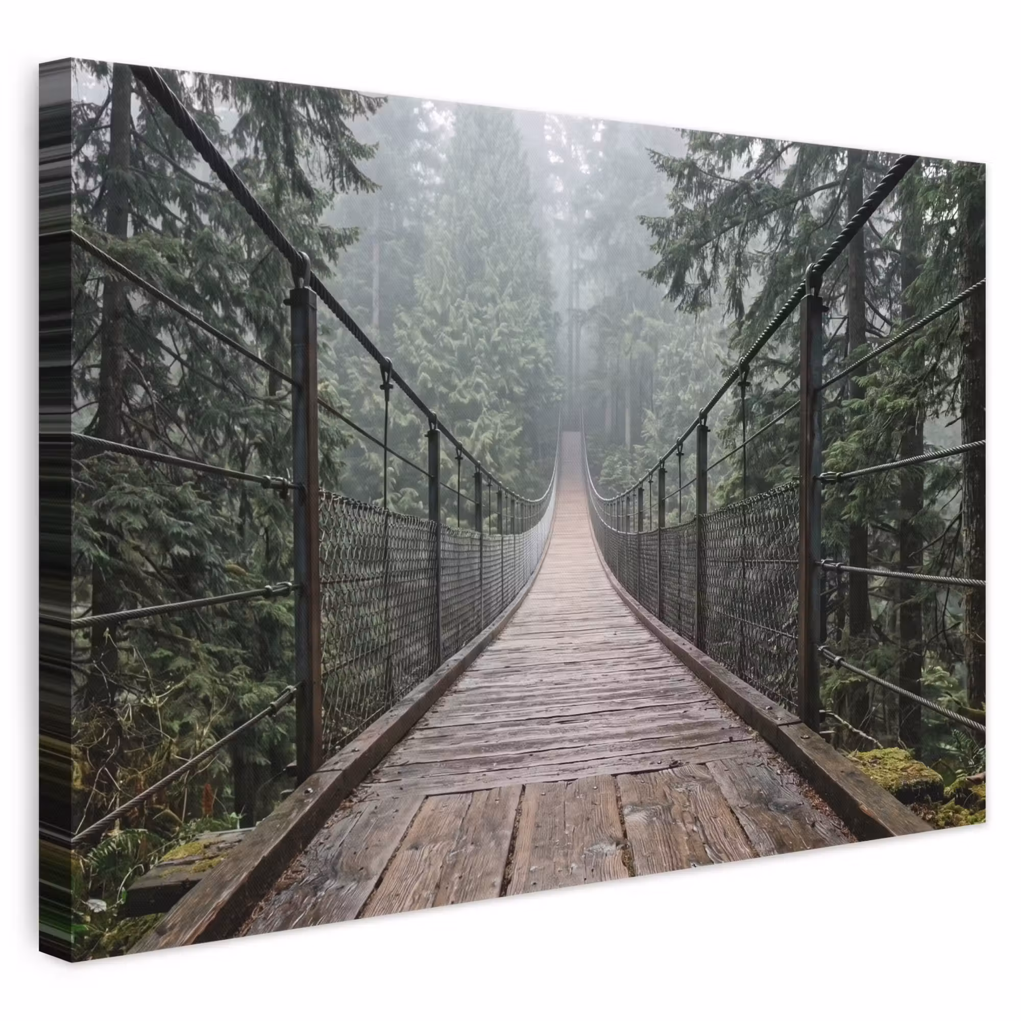 Leinwandbild - Brücke - Wald - Nebel - Natur