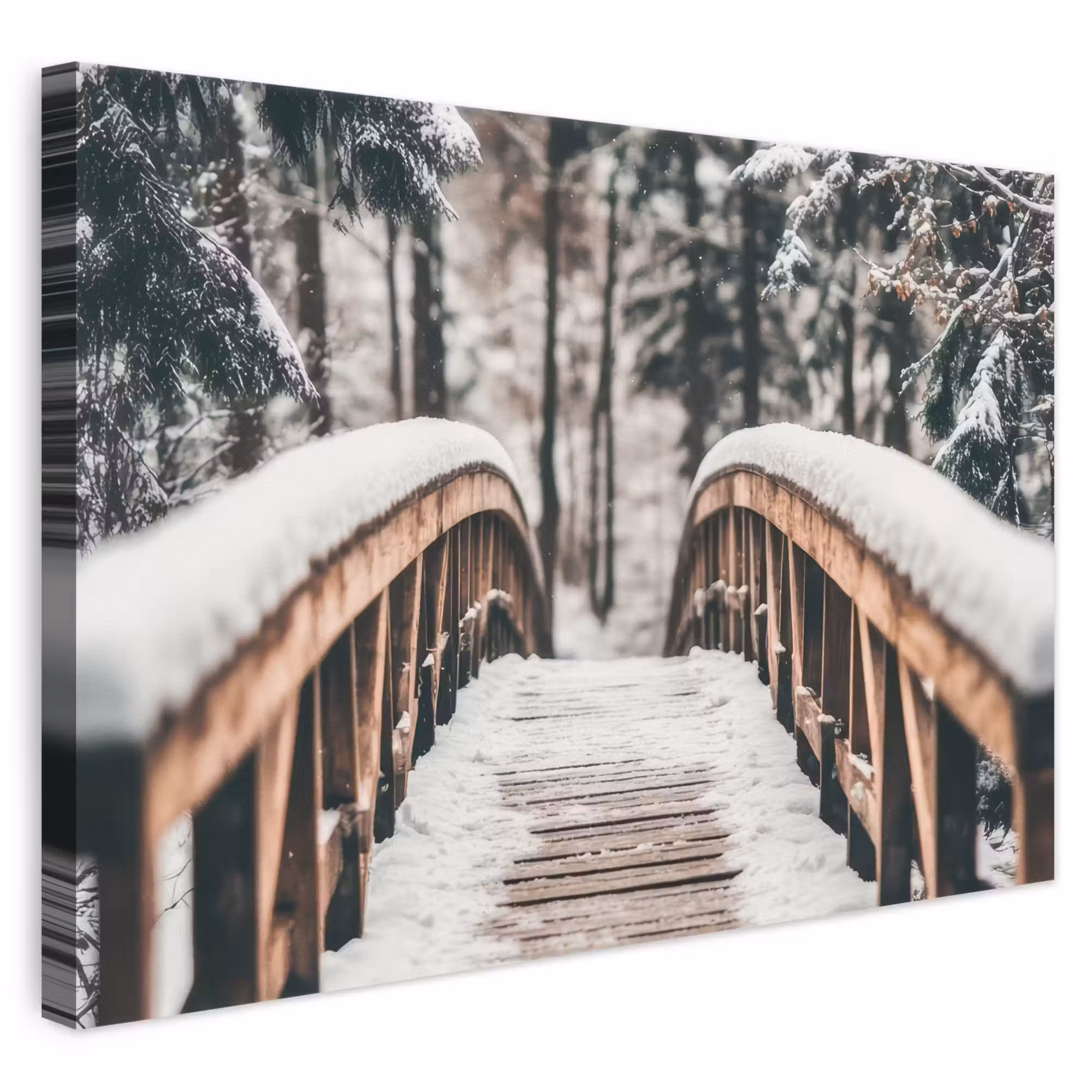 Leinwandbild - Brücke - Winterlandschaft - Wald - Natur - Schnee