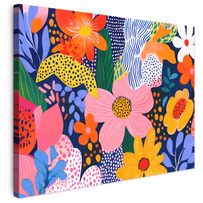 Leinwandbild - Bunt - Blumen - Abstrakt - Punkte