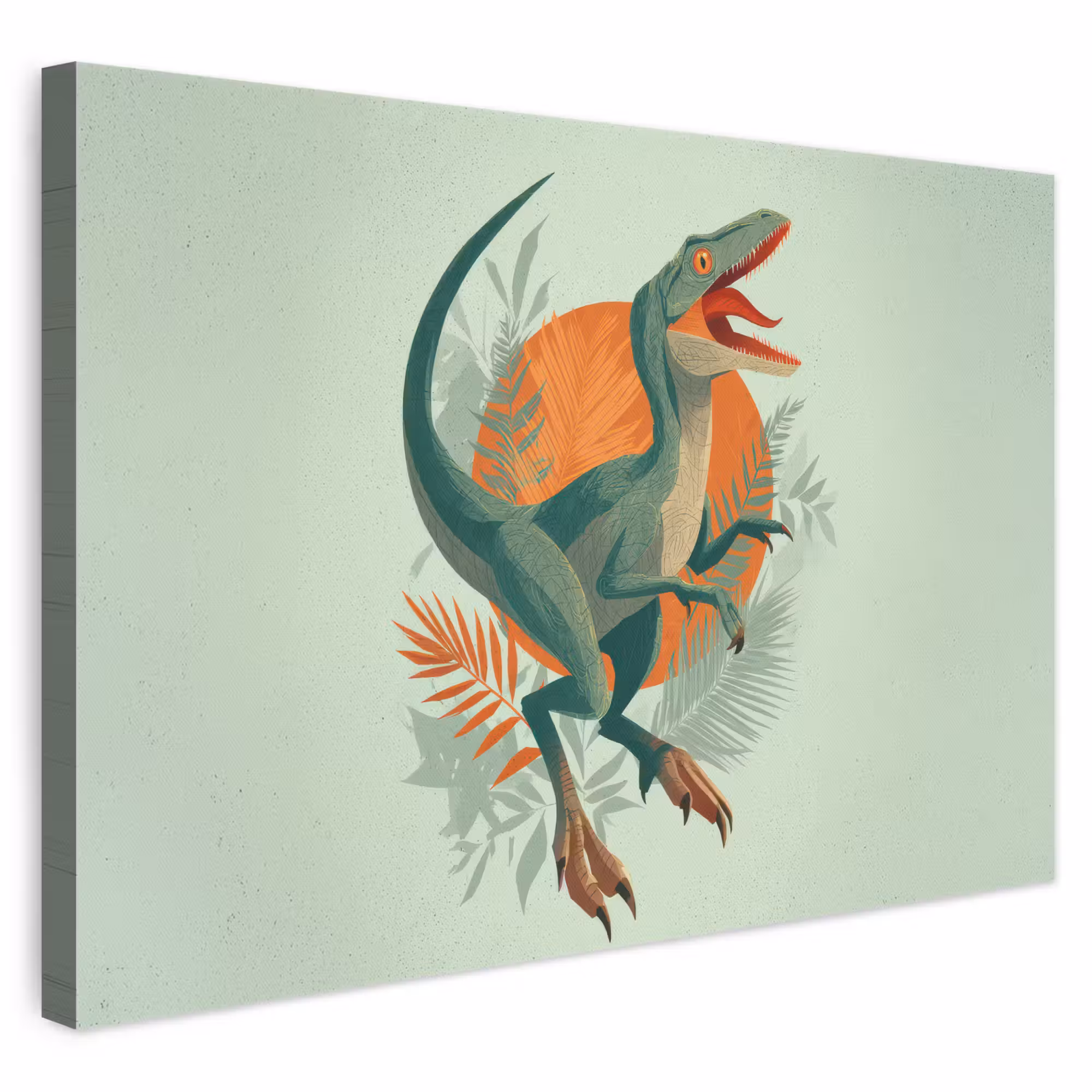 Leinwandbild - Dino - Blätter - Grafik - Grün