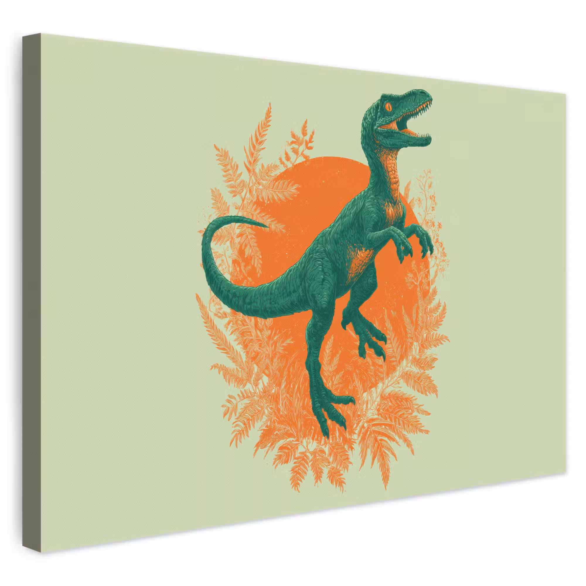 Leinwandbild - Dinosaurier - Grün - Pflanzen - Kreis