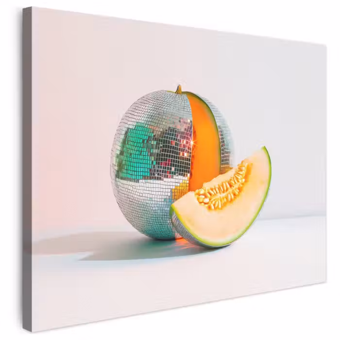 Leinwandbild - Disco - Discoball - Melone - Pastell