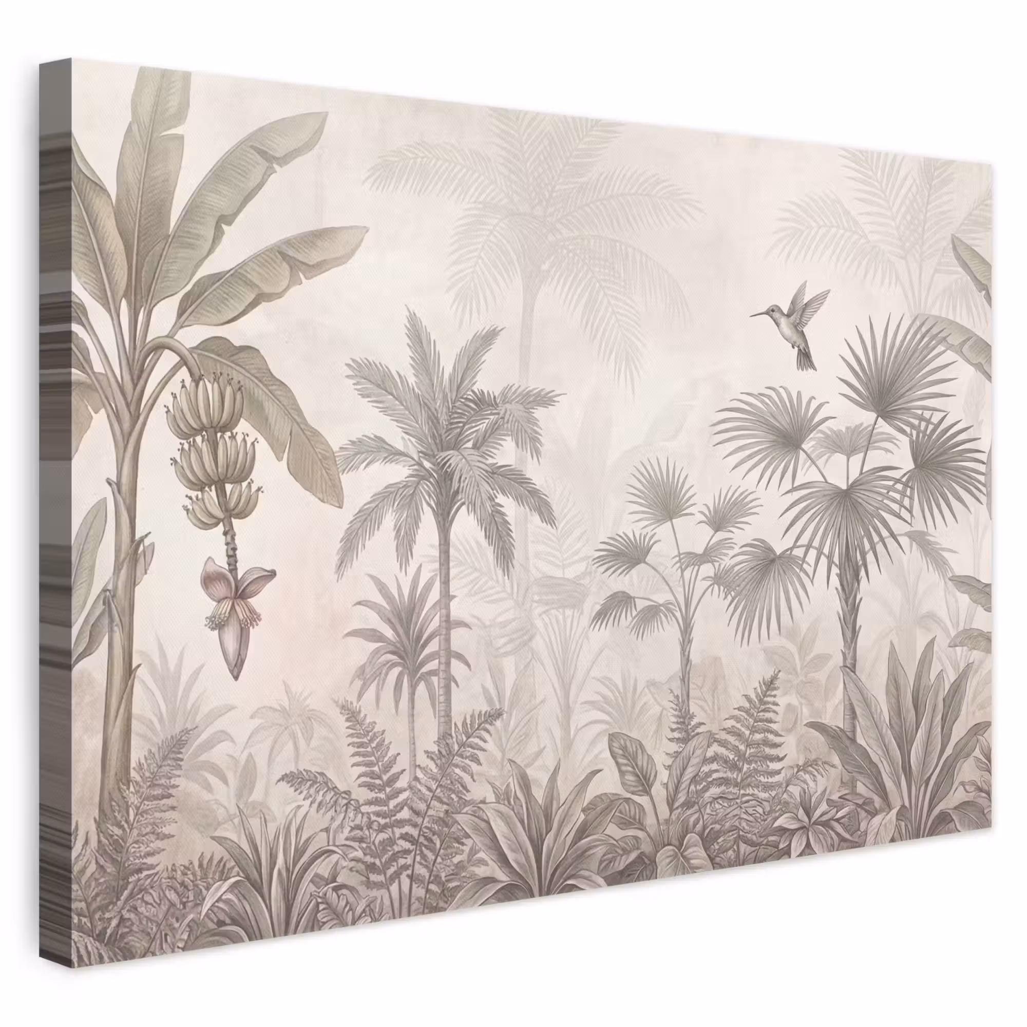 Leinwandbild - Dschungel - Landebahnbaum - Kolibri - Beige