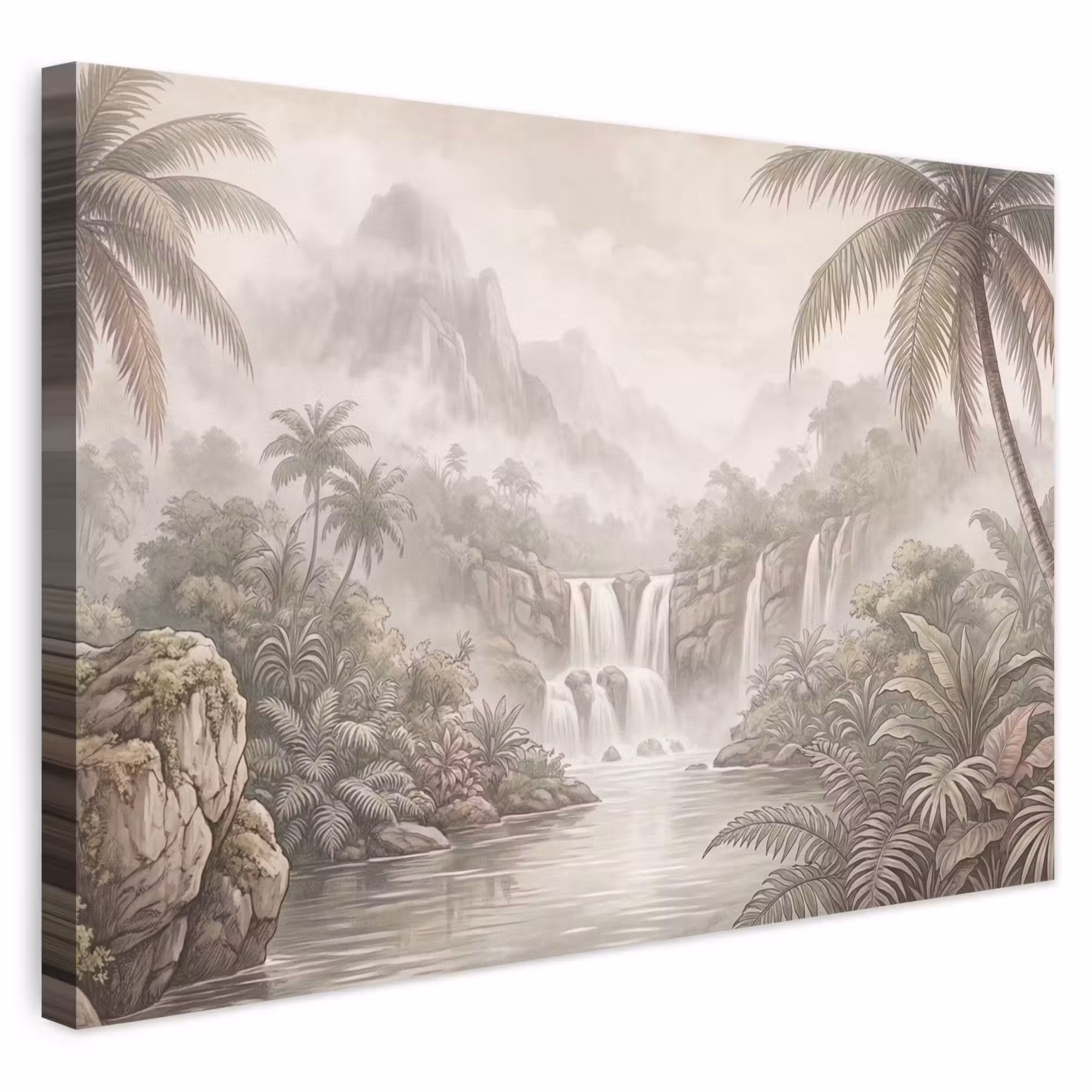Leinwandbild - Dschungel - Wasserfälle - Tropisch - Illustration
