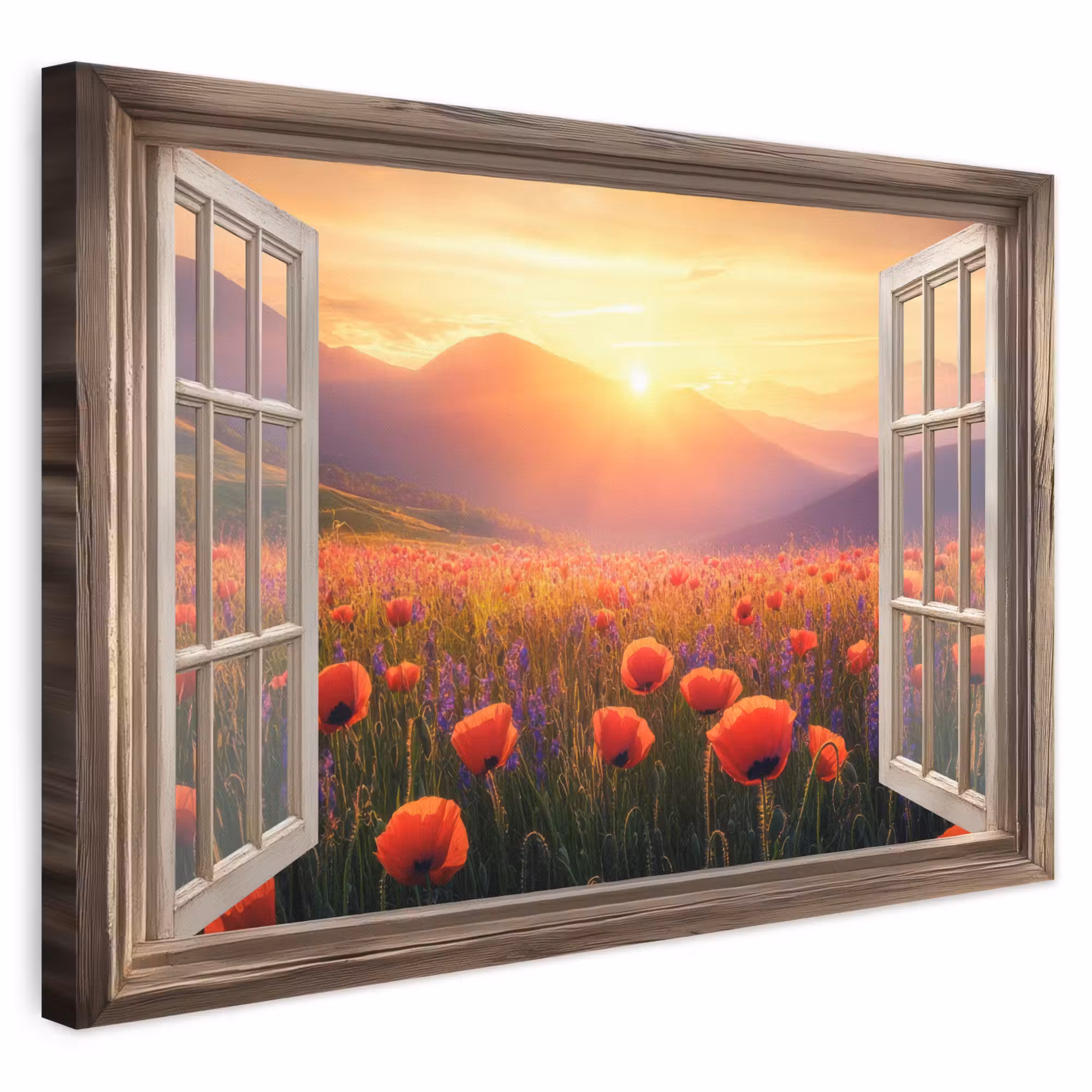 Leinwandbild - Durchsichtig - Mohnblumen - Blumen - Rot - Offenes Fenster
