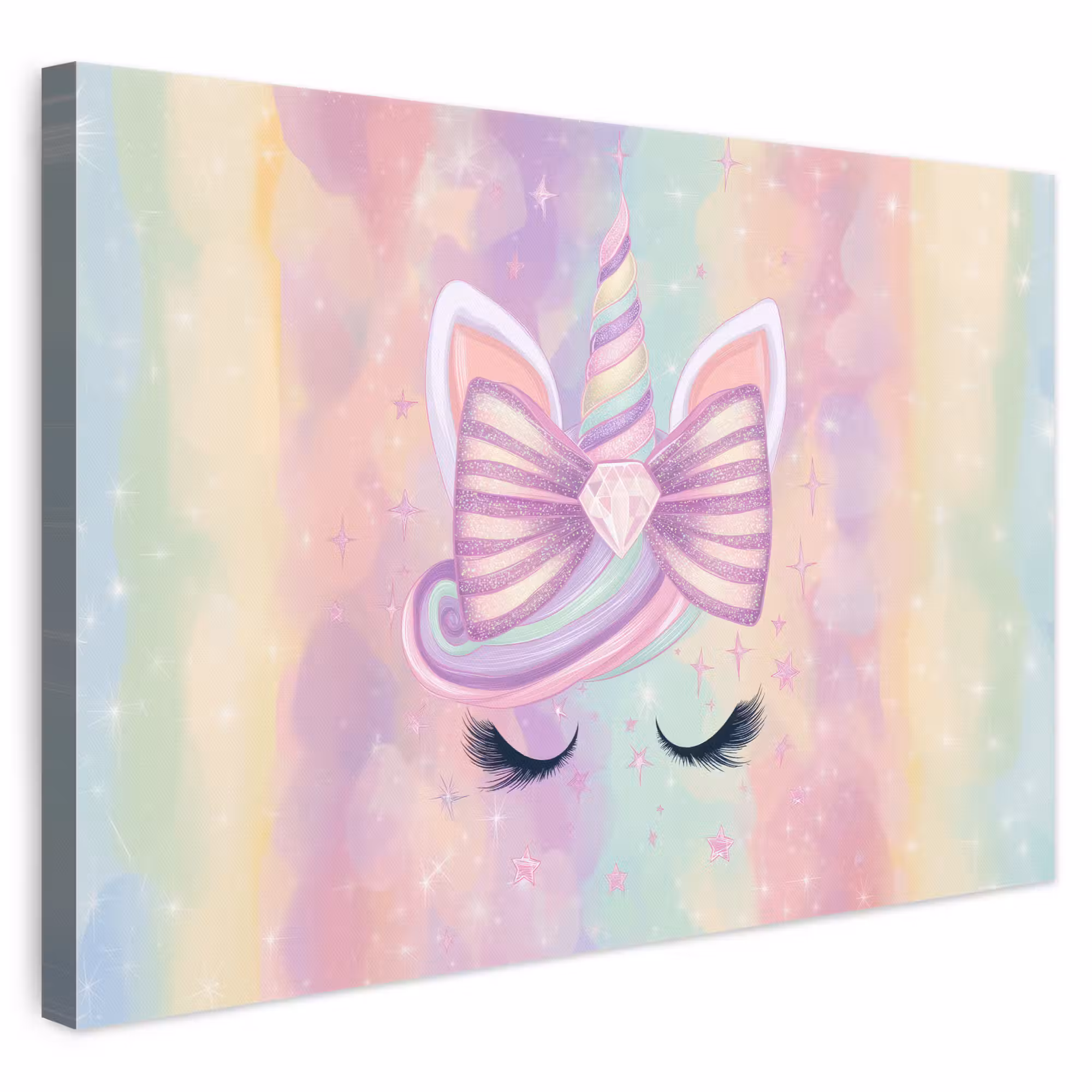 Leinwandbild - Einhorn - Glitzer - Regenbogen - Pastell