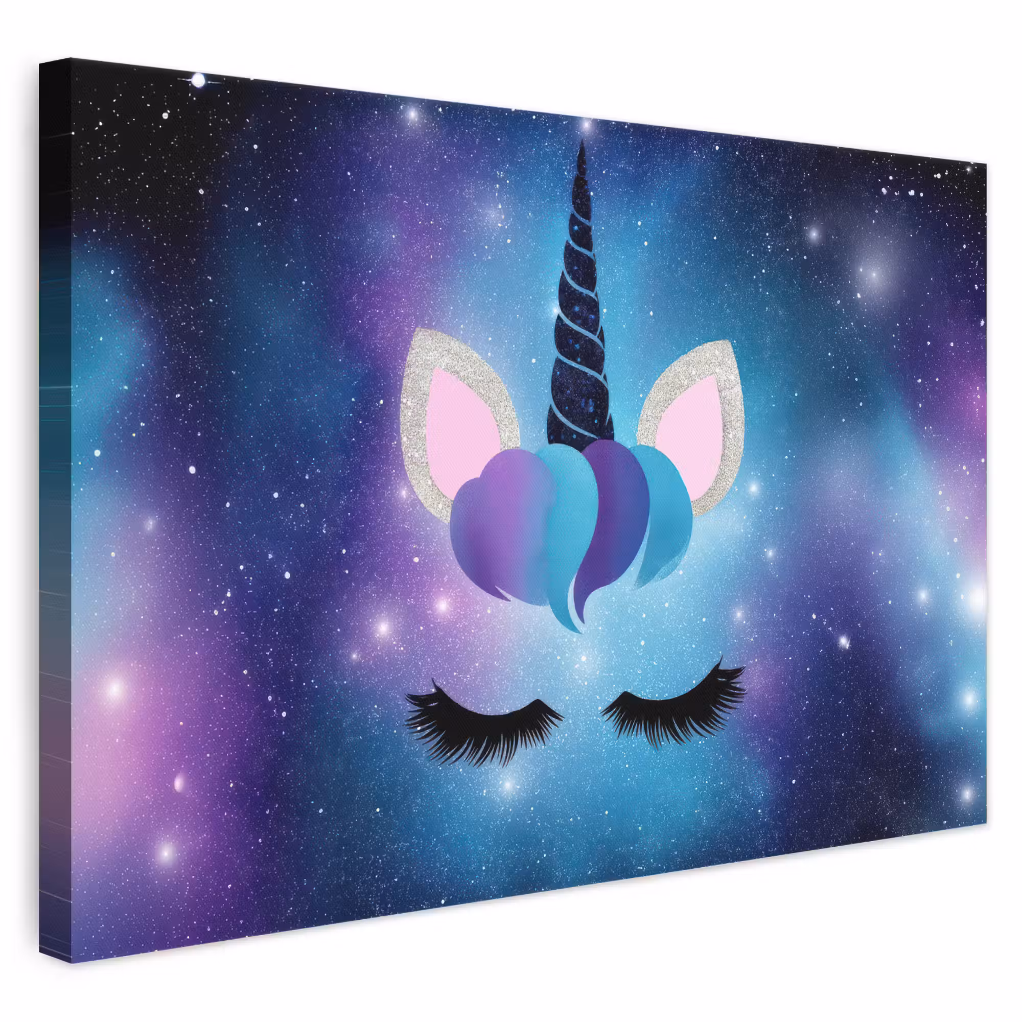 Leinwandbild - Einhorn - Sterne - Blau