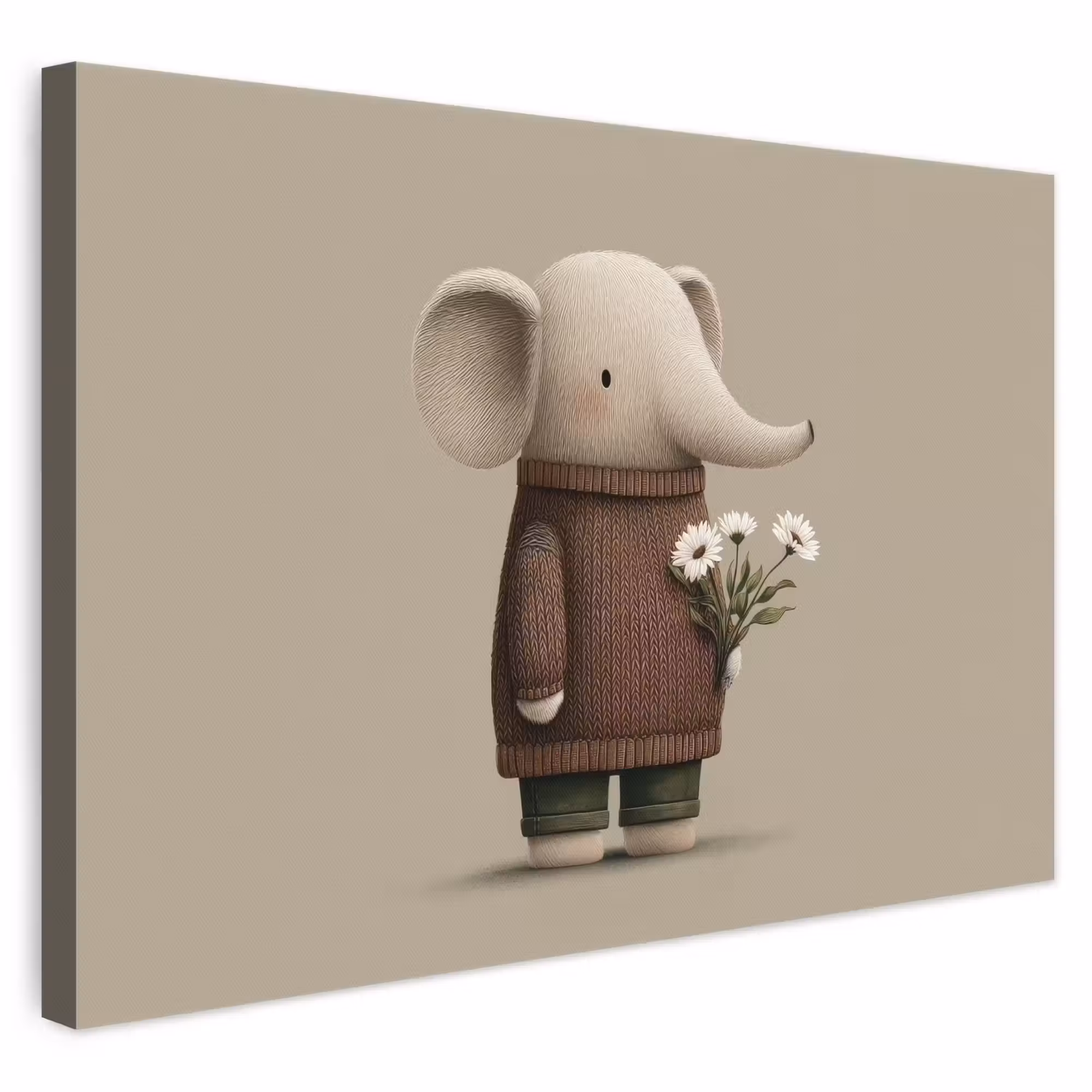 Leinwandbild - Elefant - Weiße Blumen - Kinderfreundlich
