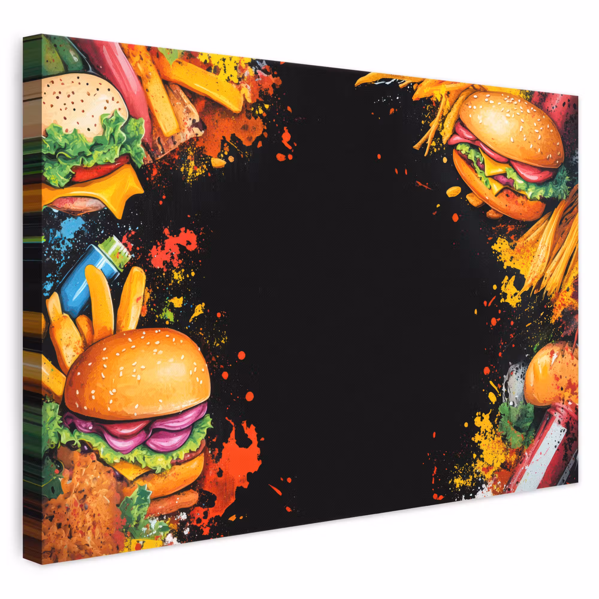 Leinwandbild - Fastfood - Graffiti - Hamburger - Lebensmittel - Modern