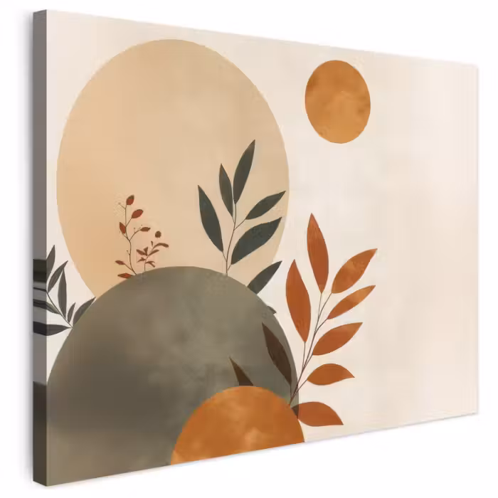 Leinwandbild - Formen - Rund - Blätter - Beige