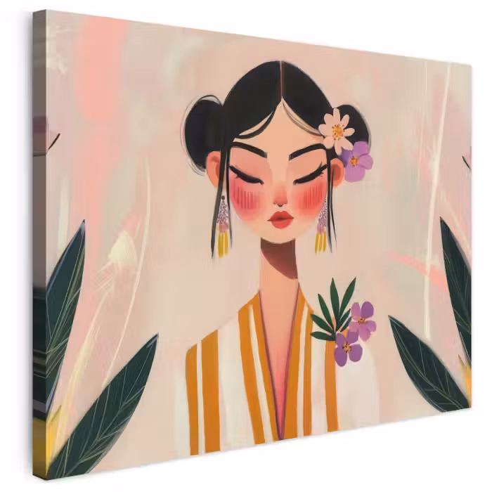 Leinwandbild - Frau - Blumen - Pastell