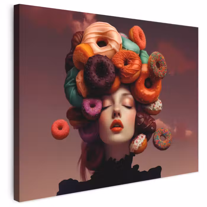 Leinwandbild - Frau - Donuts - Bunt