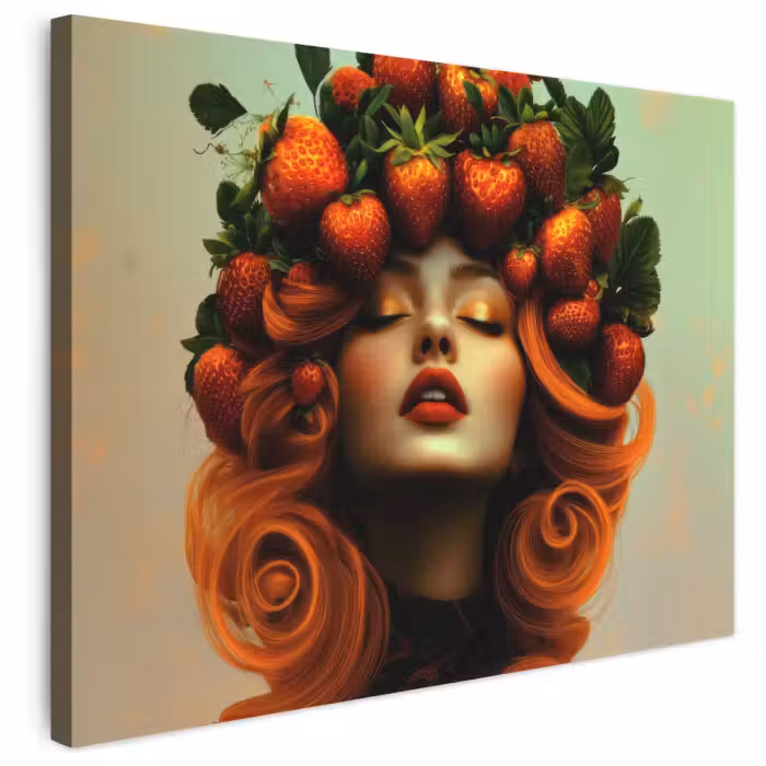 Leinwandbild - Frau - Erdbeeren - Krone