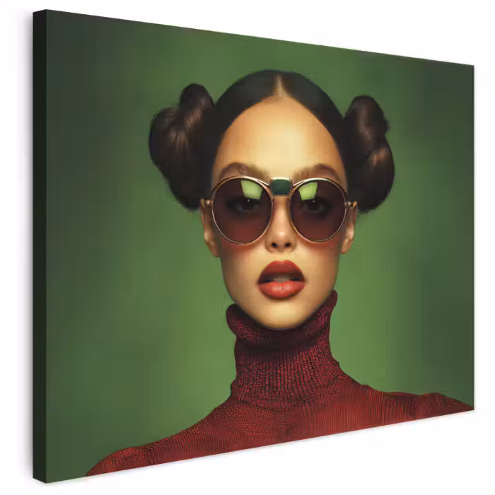 Leinwandbild - Frau - Grün - Brille - Ästhetisch - Modern