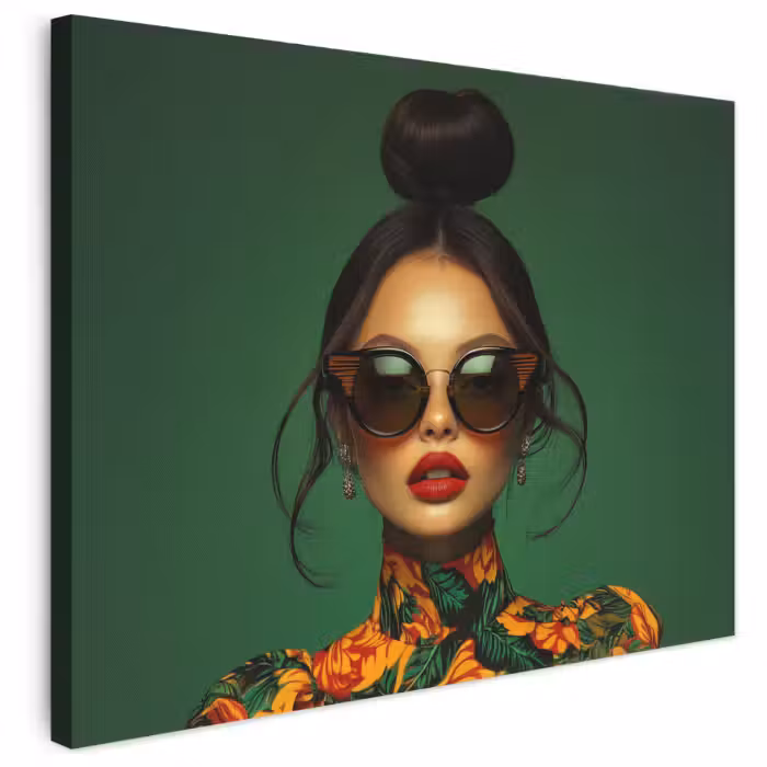 Leinwandbild - Frau - Grün - Modern - Brille - Abstrakt
