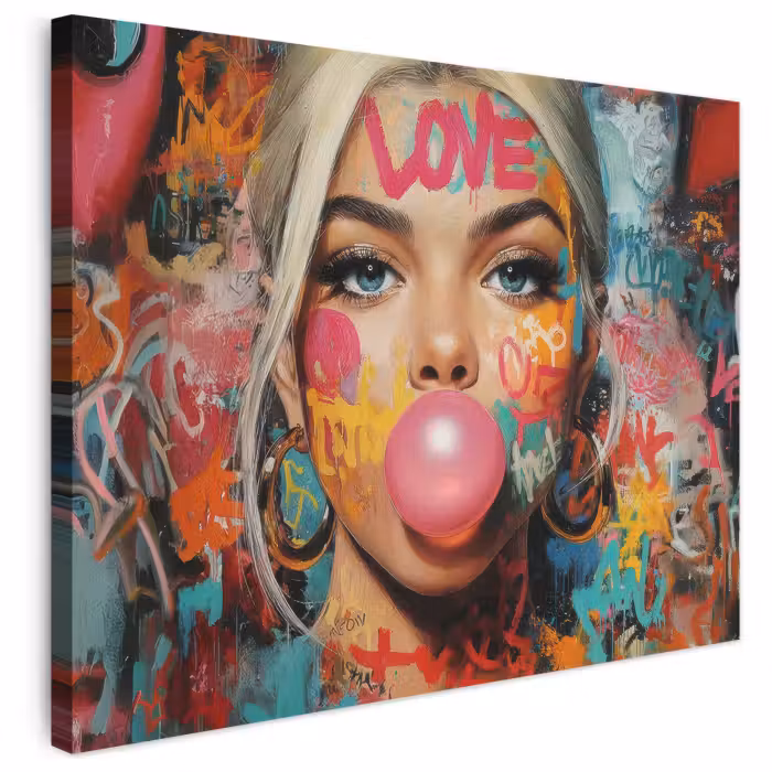 Leinwandbild - Frau - Kaugummi - Graffiti - Liebe
