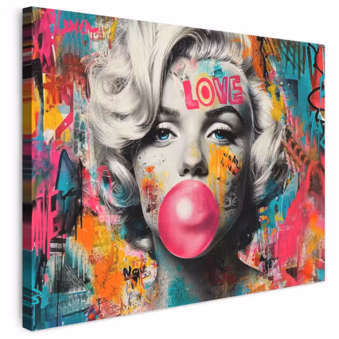 Leinwandbild - Frau - Kaugummi - Graffiti - Neonfarben