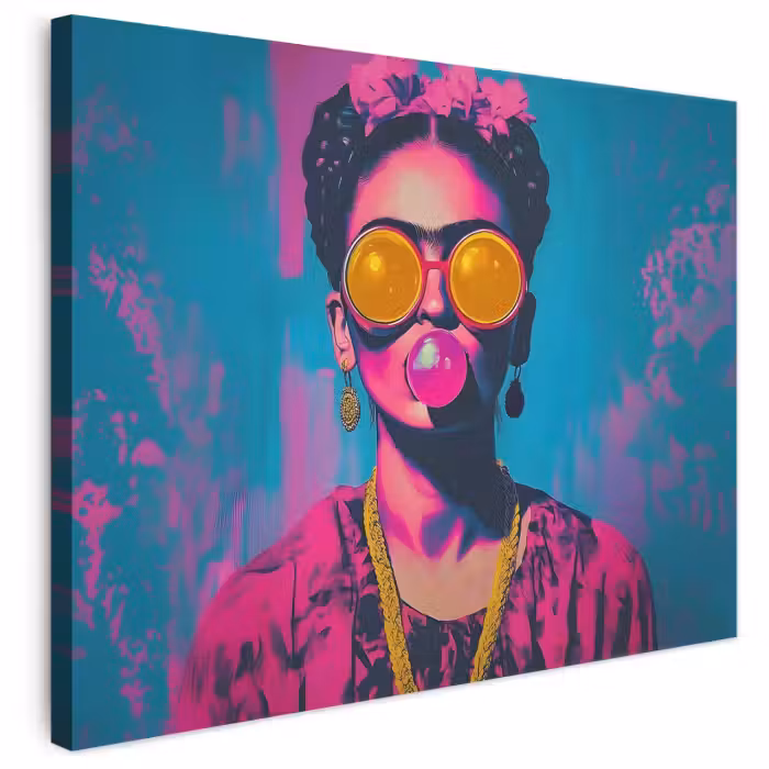 Leinwandbild - Frau - Kaugummi - Sonnenbrille - Orange