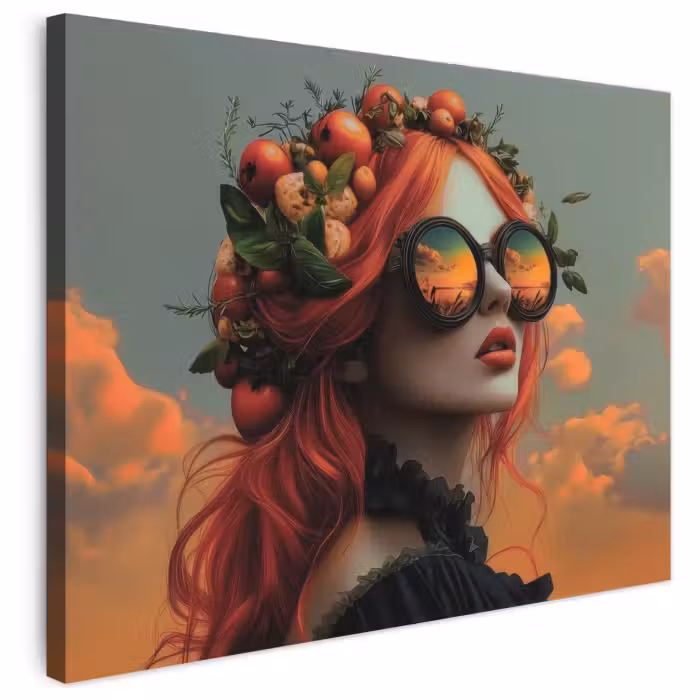 Leinwandbild - Frau - Krone - Tomate - Bascilicum - Sonnenbrille