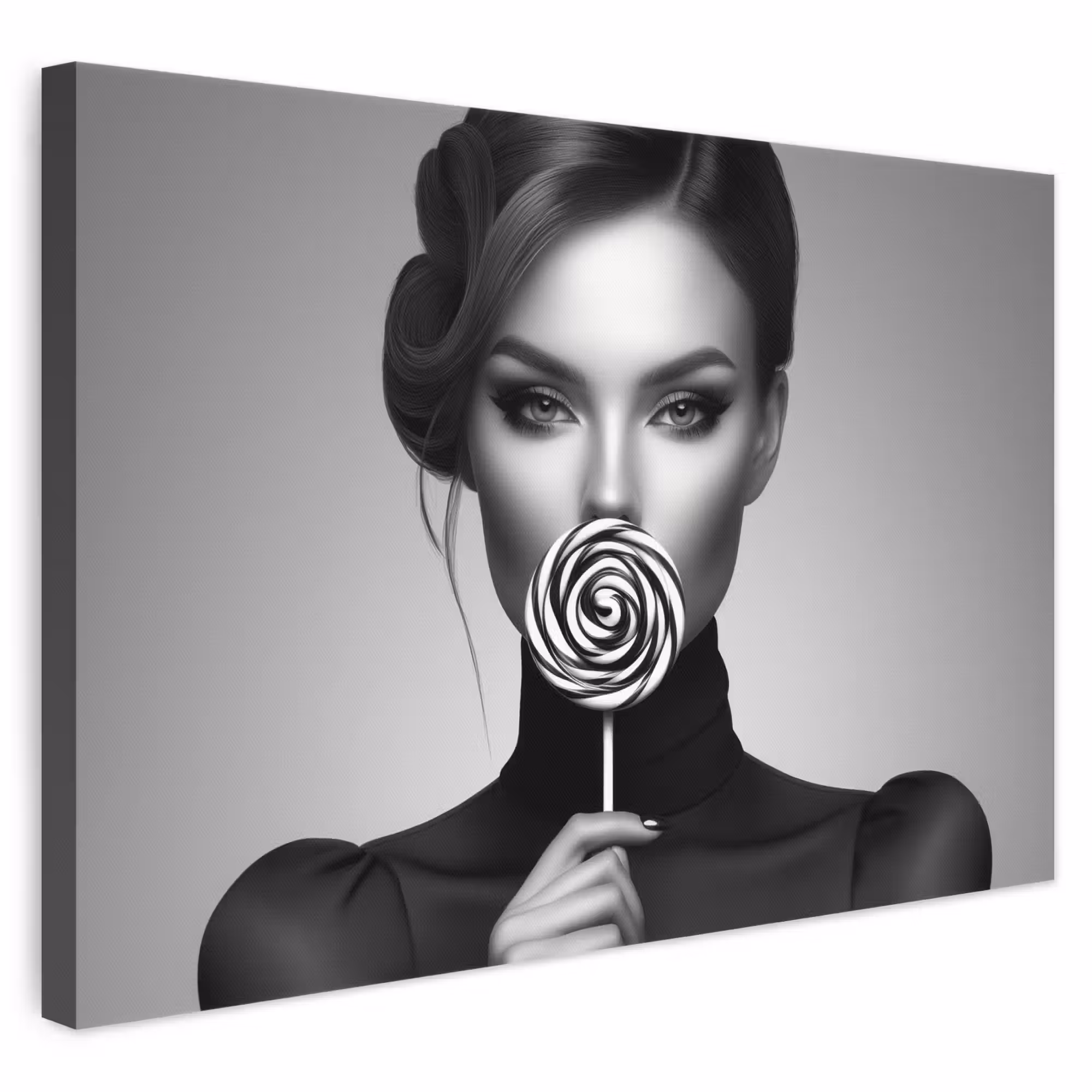 Leinwandbild - Frau - Lolly - Schwarz
