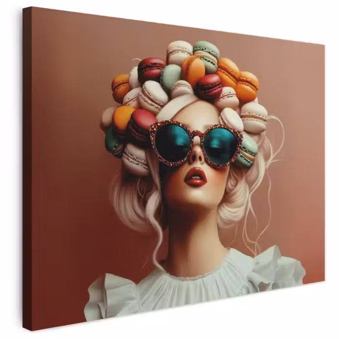 Leinwandbild - Frau - Makronen - Brille
