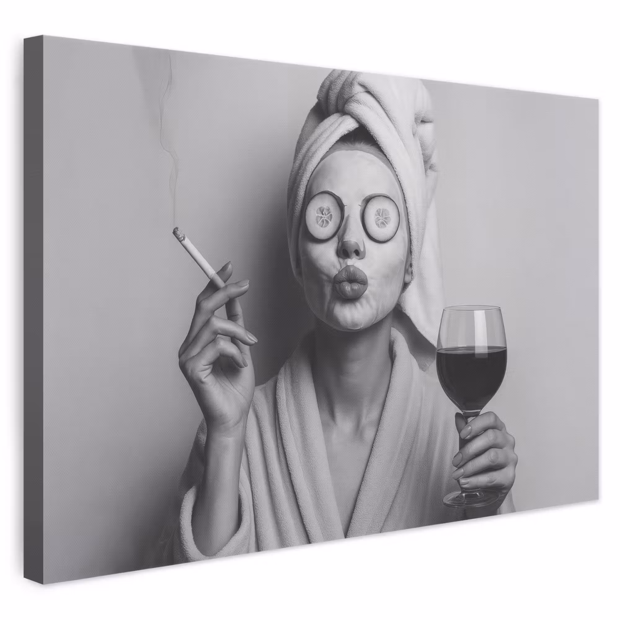 Leinwandbild - Frau - Maske - Wein - Zigarette