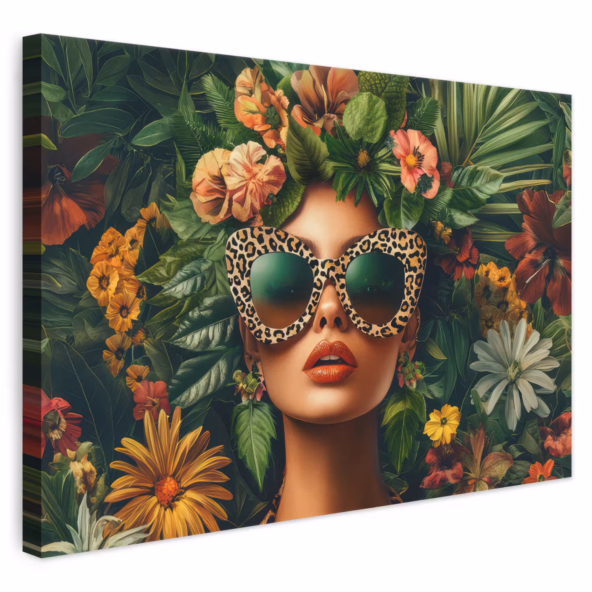 Leinwandbild - Frau - Pantherdruck - Dschungel - Natur - Luxus