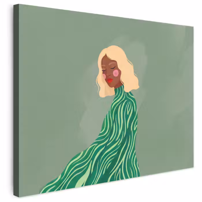 Leinwandbild - Frau – Porträt – Illustration – Modern – Grün
