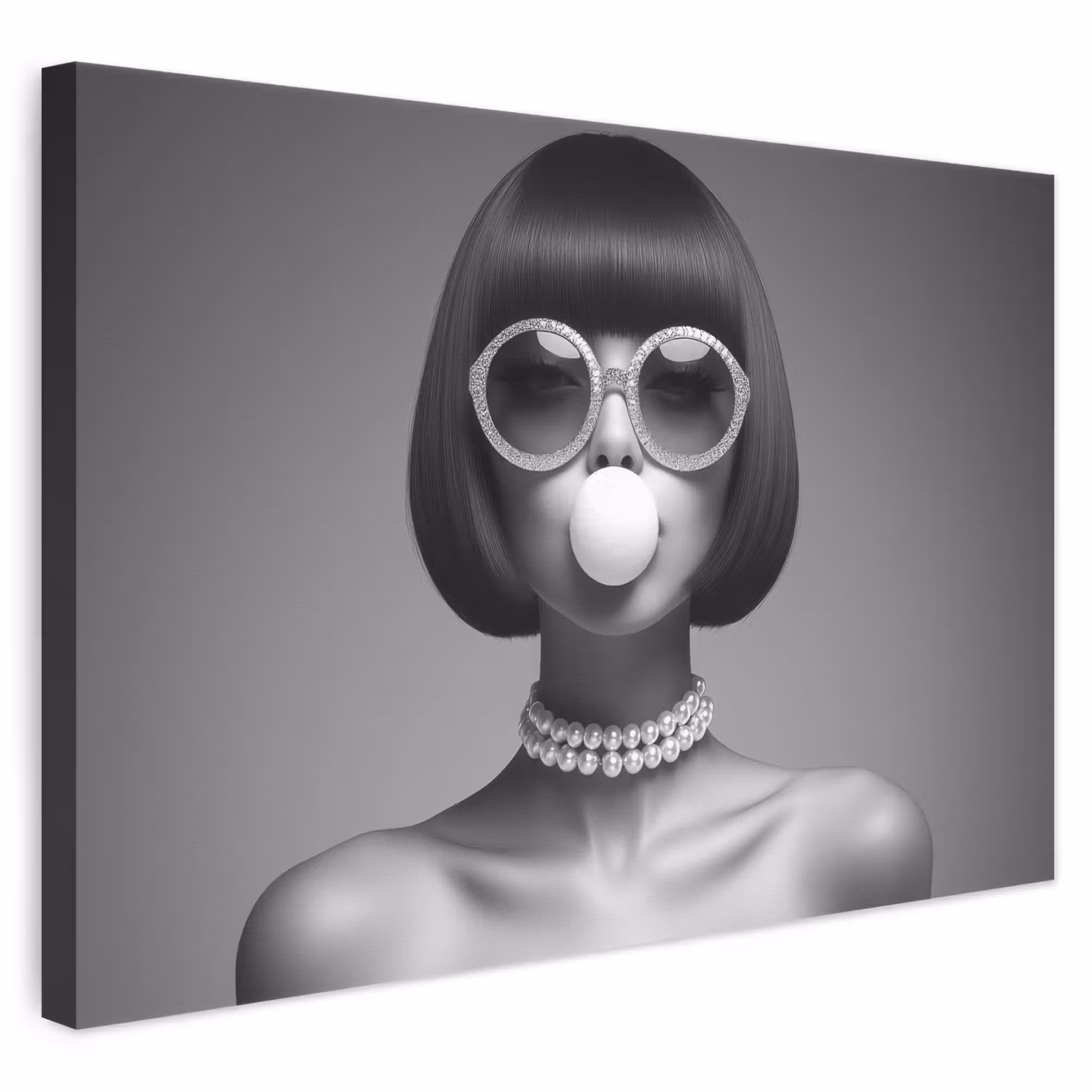 Leinwandbild - Frau - Schwarz und weiß - Halskette - Sonnenbrille