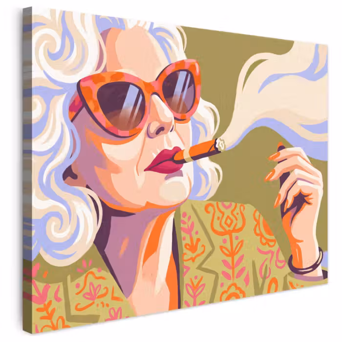 Leinwandbild - Frau – Sonnenbrille – Porträt – Modern – Farbenfroh