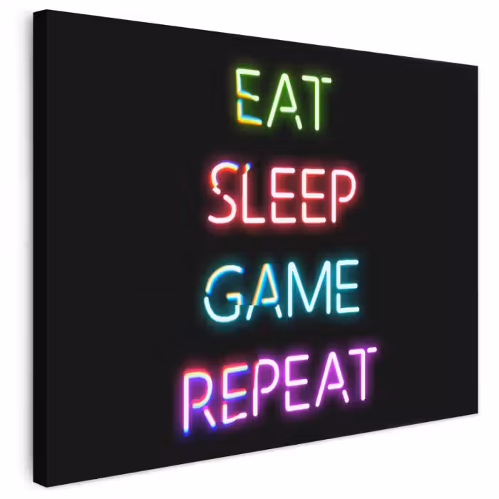 Leinwandbild - Gaming - Led - Zitat - Eat sleep game repeat - Gaming
