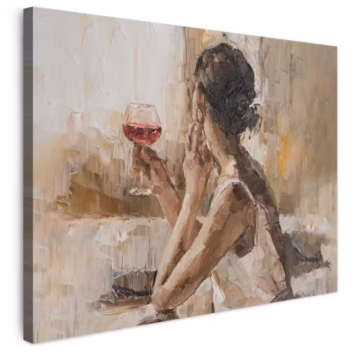 Leinwandbild - Gemälde - Ölfarbe - Frau - Wein