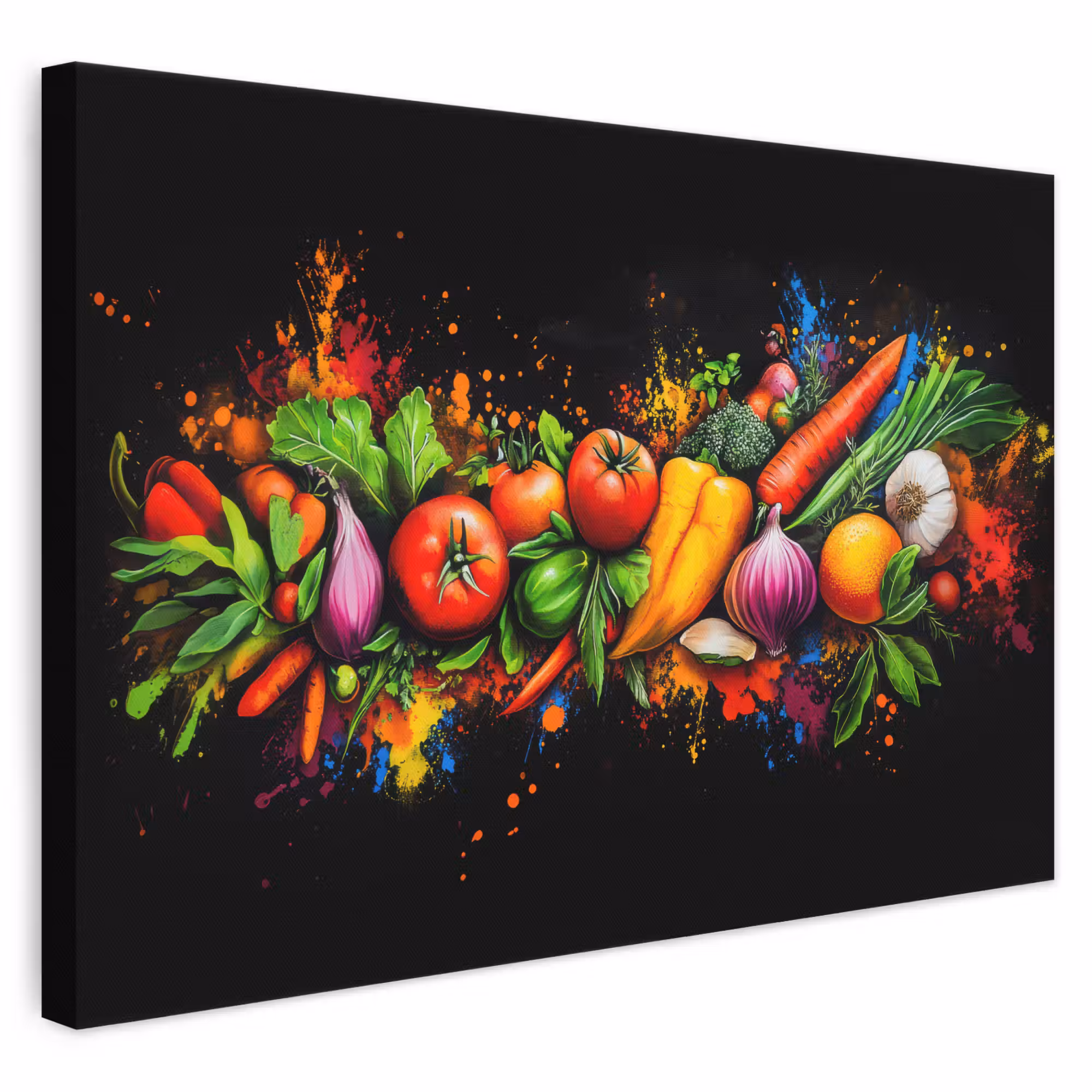 Leinwandbild - Gemüse - Lebensmittel - Kräuter - Graffiti - Kochen