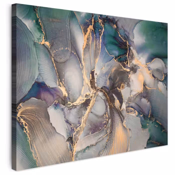 Leinwandbild - Gold - Blau - Marmor