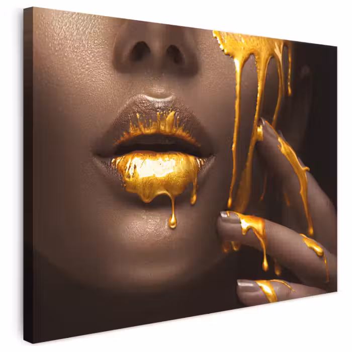 Leinwandbild - Gold - Frau - Farbe - Lippen - Luxus