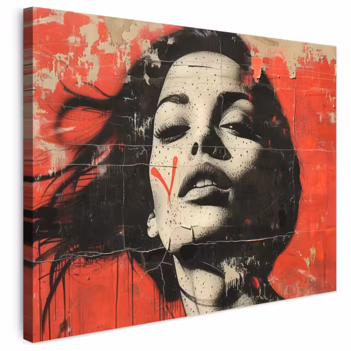 Leinwandbild - Graffiti - Frau - Rot - Straßenkunst - Banksy