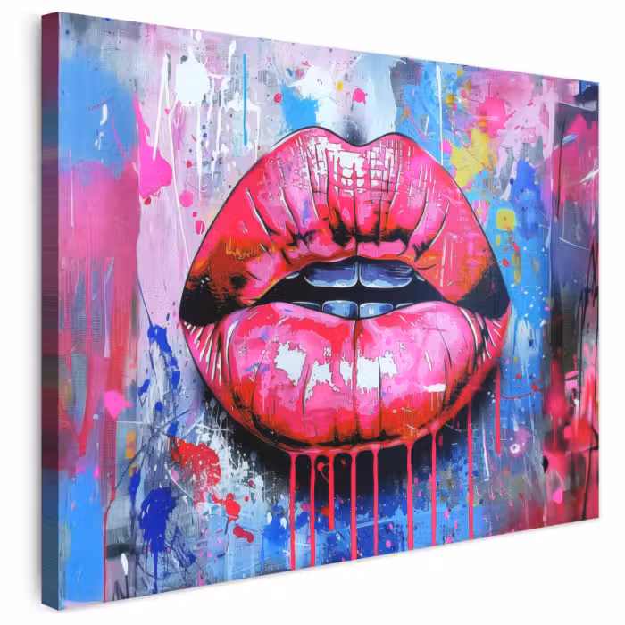 Leinwandbild - Graffiti - Lippen - Hellrosa - Gemalt